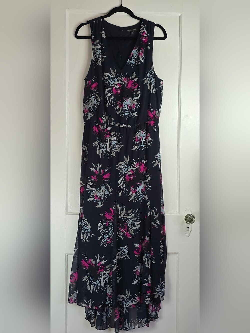 Banana Republic Factory Navy Floral Coquette High-Low Maxi Dress 14